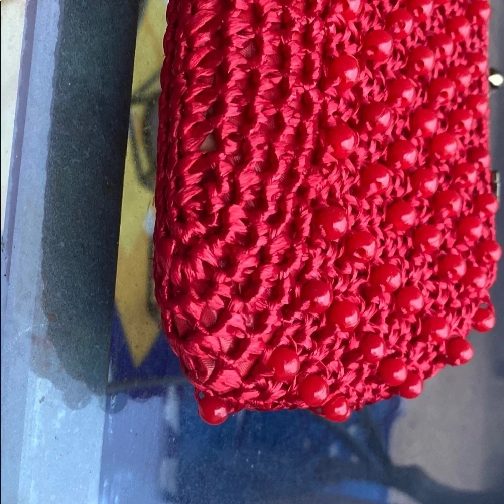 Lewiss imports vintage handbag red Beaded Handbag